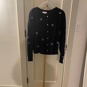 Society Black Cardigan with White Circle Accents